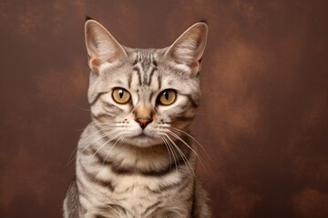 Obraz premium Portrait of a funny american shorthair cat isolated on soft brown background