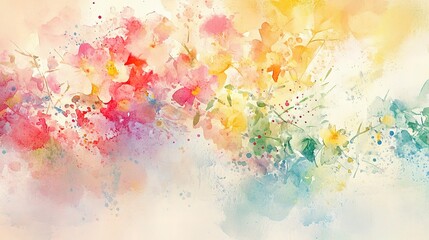 Abstract Watercolor Background with Pastel Spring Colors and Lines