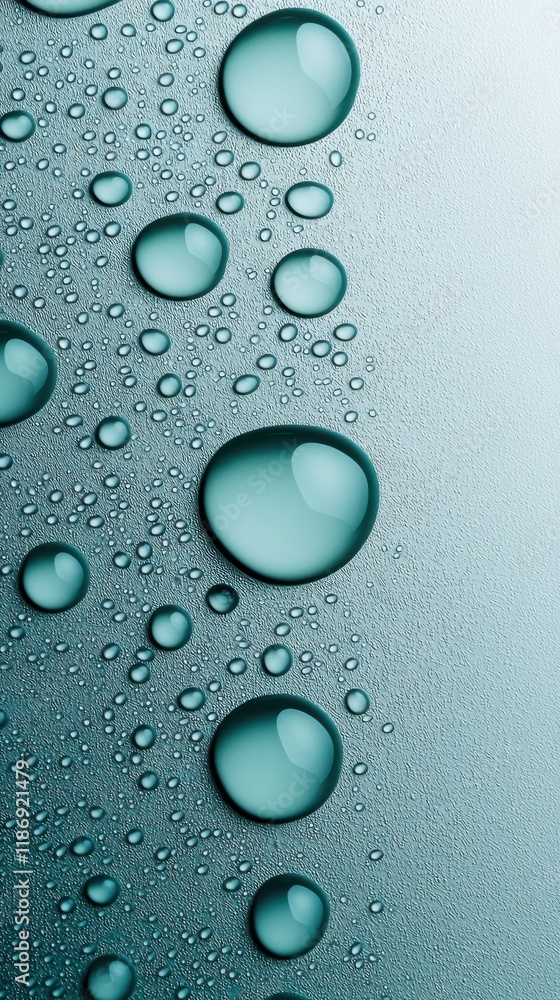 Poster water droplets collect on a smooth surface, creating a calming and detailed texture with varying siz