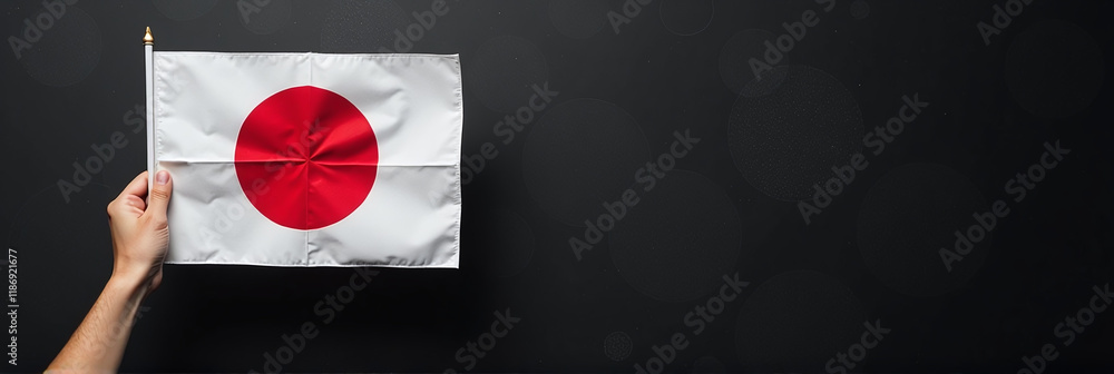 Poster A Person Holding A Japanese Flag On A Black Textured Background With Ample Copy Space For Text Overlay. 00002