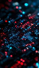 Obraz premium Abstract Technology Background, Futuristic Circuit Board With Glowing Cyan And Red Illumination