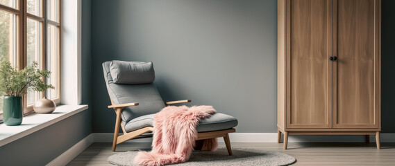 relaxing gray chaise lounge with pink throw bright room