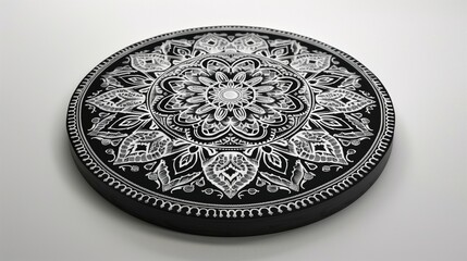 Fototapeta premium A digital illustration of intricate mandala patterns shown on a graphics tablet placed on a clean white surface.