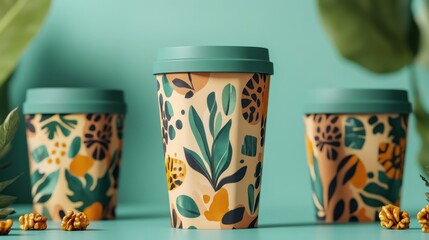 Botanical Delight: Eco-Friendly Coffee Cups with Tropical Print