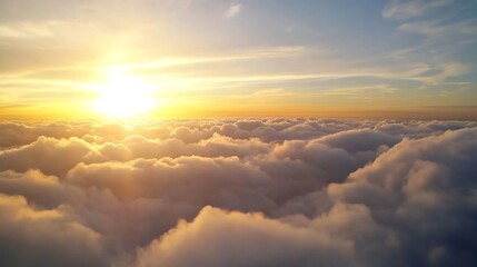 Serene Sunset Above Cloud Layer with Golden Sun Rays Illuminating Sky : Generative AI