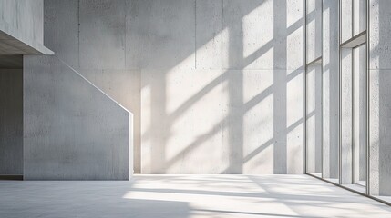 Fototapeta premium Bright Concrete Office Space with Large Windows and Blank Walls