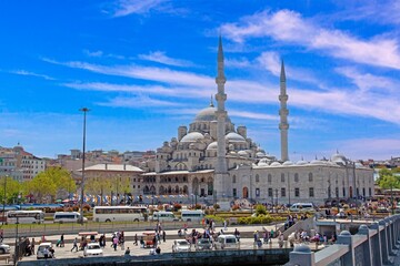Exterior of Sultan Ahmed Mosque, also known as the Blue Mosque, in Istanbul with a garden