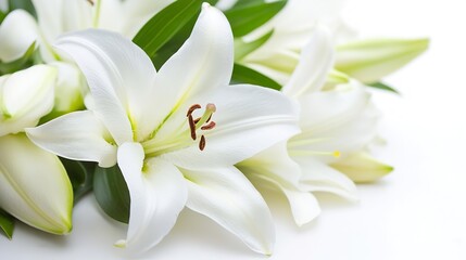 Elegant white lilies in bloom conveying serenity and purity in a fresh garden setting : Generative AI
