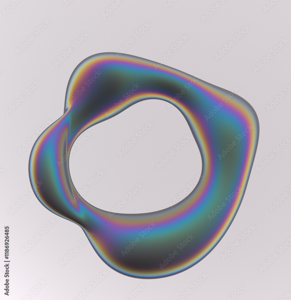 Aufkleber holographic liquid substance of oval shape with a hole in the middle on a white background. 3d illus