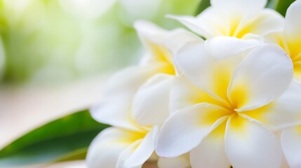 Fototapeta premium CloseUp Plumeria Flowers in Full Bloom with Vibrant Colors : Generative AI