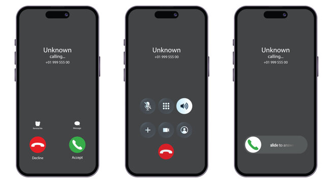 Call screen layout, abstract incoming call window interface with hang and reject buttons. Presentation and infographic templates. Element for communication technologies and applications