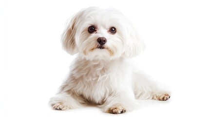Obraz premium Cute White Maltese Puppy Dog Lying Down with Curious Expression : Generative AI