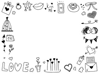 Set of cute hand drawn elements about love. Design elements isolated on white. Happy Valentine's Day background. EPS 10 vector illustration.