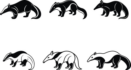 Anteater set silhouette vector illustration, Anteater vector art, Anteater line art vector