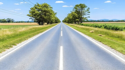 Fototapeta premium A breathtaking photograph capturing the horizon at sunset, with a long, empty road stretching into the distance. The scene is filled with warm