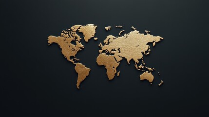 Fototapeta na wymiar Golden World Map on Black Background, Global Business Concept