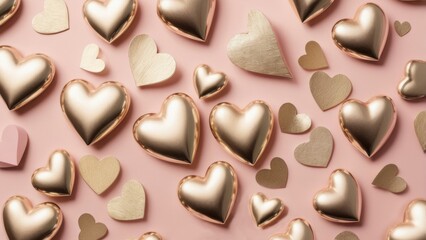 Gold heart patterns on pink background
