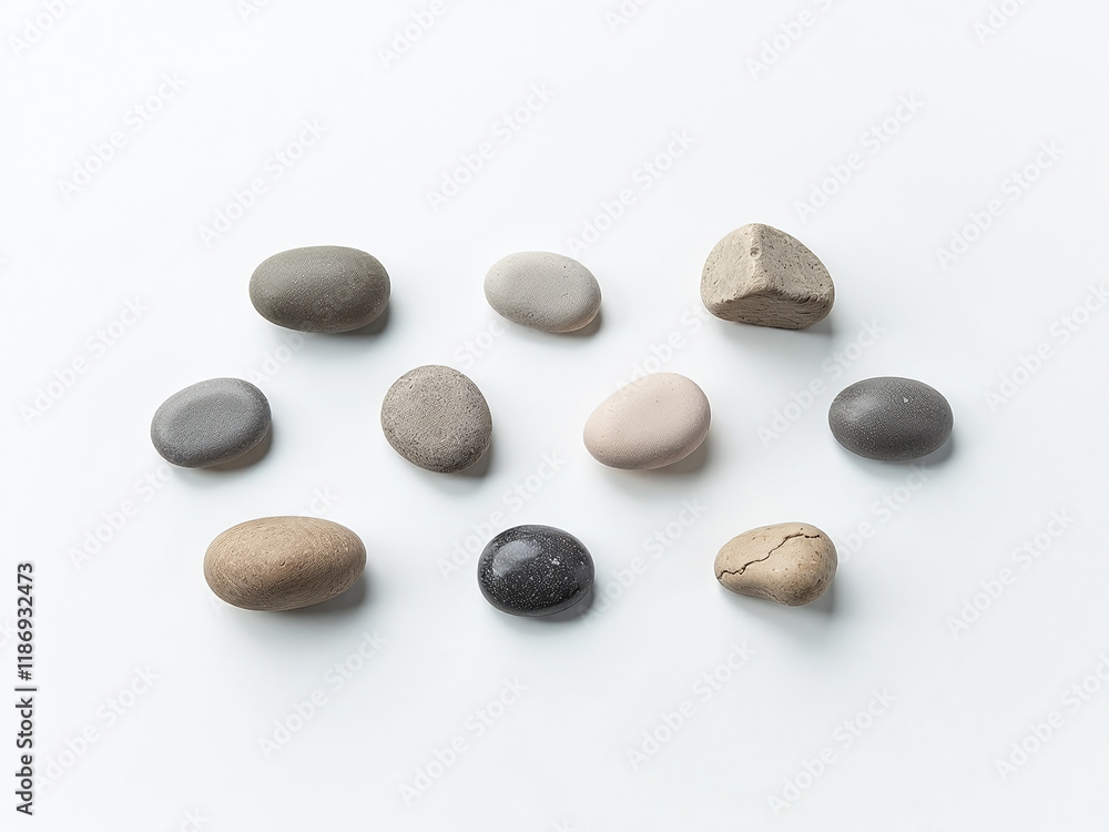 Poster A Minimalist Image Consisting Of Isolated Stones Arranged In A Simple Pattern Against A Plain White Background Is Created With Text. 00002