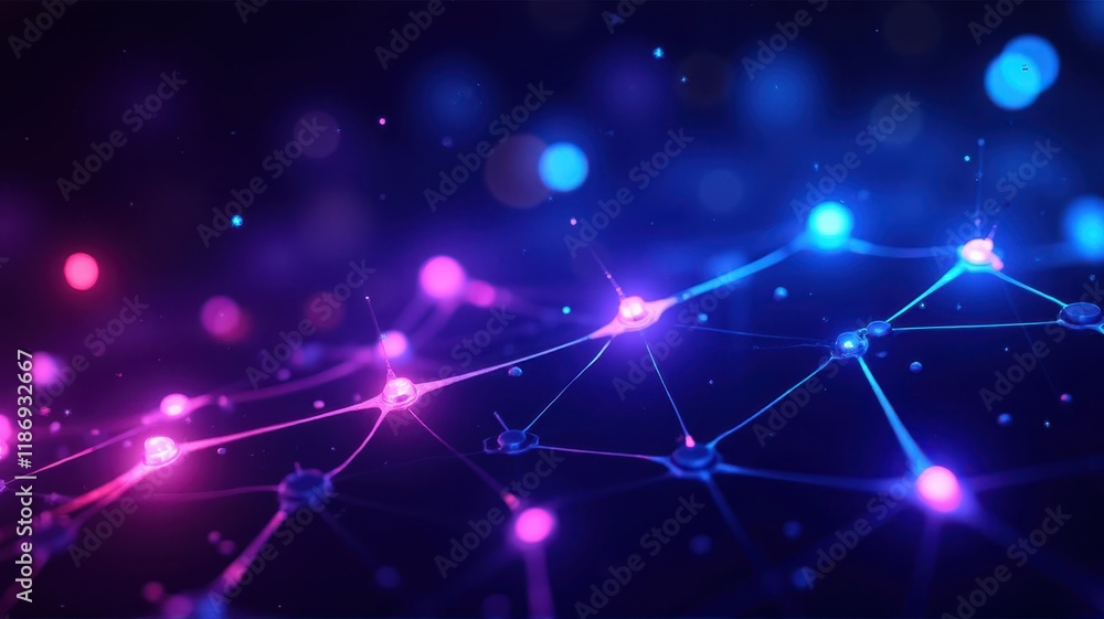 Poster vibrant abstract digital background with colorful illustrations of neural networks and ai technology