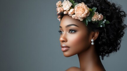 Beautiful Black woman with flower crown.