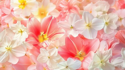 Abstract Floral Pattern with Tulips and Daffodils in Soft Colors