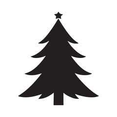 A simple black silhouette of a Christmas tree with a star on top