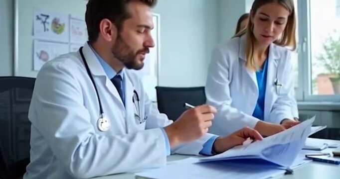 A multidisciplinary team doctor, nurse, of healthcare professionals collaborates in a hospital setting, emphasizing teamwork and compassionate patient care.