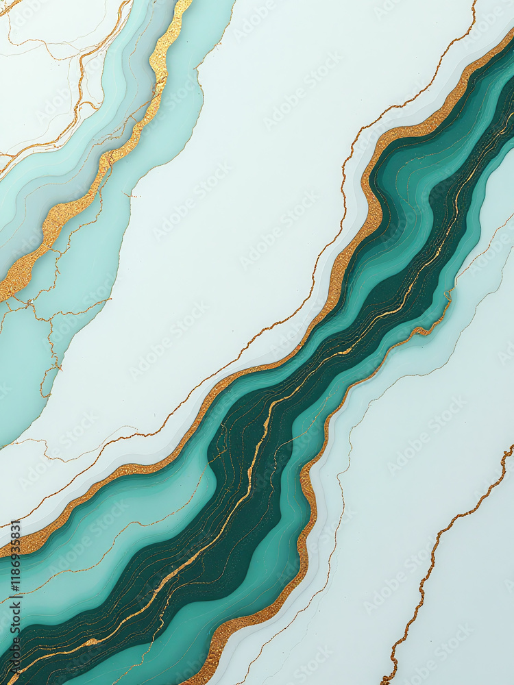 Poster a marble texture with white, emerald, and gold veins is generated by artificial intelligence for a u