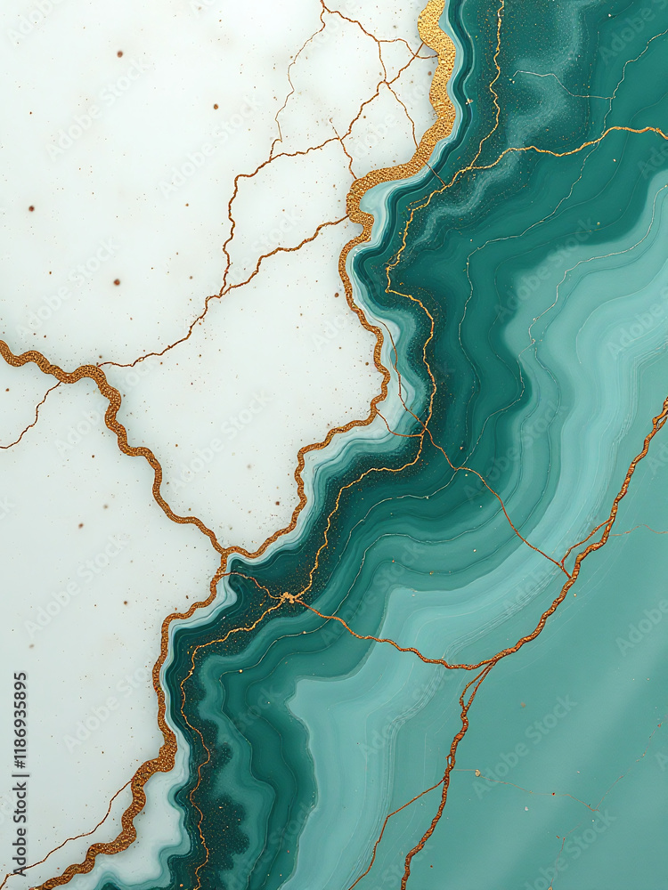 Poster a marble texture with white, emerald, and gold veins is generated by artificial intelligence for a u