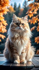 Persian cat sitting on natural forest background