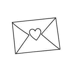 A simple line drawing of an envelope with a heart in the center, symbolizing love and affection