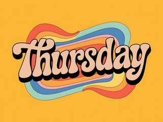 Retro Styled Thursday Day Text With Rainbow Waves