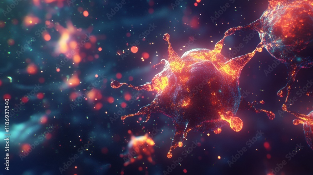 Leinwandbilder cancer cells illuminated by glowing edges exhibit unusual characteristics and behaviors during cellu