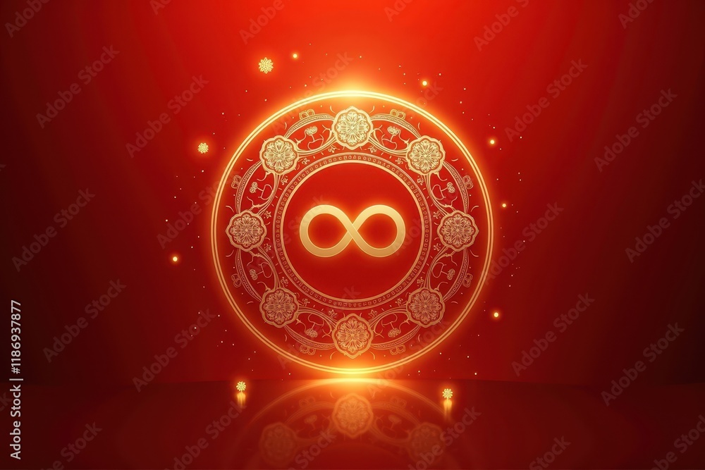 Poster intricate design of an infinity symbol encircled by elegant patterns and illuminated by a warm glow 