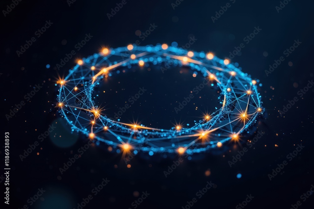 Poster abstract digital network grid with glowing nodes and interconnected lines for innovative technology 