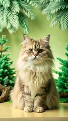 Persian cat sitting on natural forest background