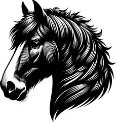 Clydesdale Horse Front Face Vector Black Silhouette Cricut Design for T-Shirt