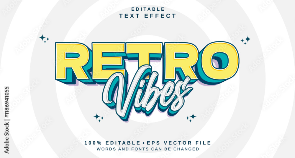 Leinwandbilder Editable text style effect - Retro Vibes text style theme.