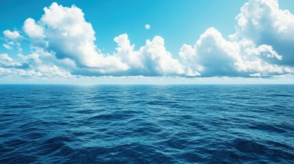 Fototapeta premium Serene Ocean Horizon with White Clouds