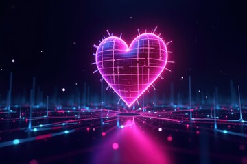 Vibrant Digital Heart Design Representing Connection in the Metaverse with Neon Lights and Futuristic Elements for Innovative Visuals