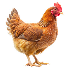 Brown hen walking front view isolated on transparent background  
