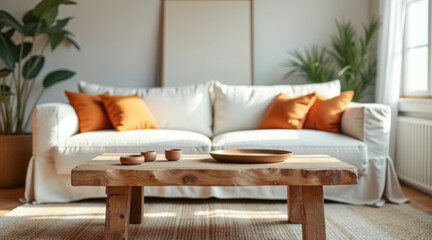 rustic wooden coffee table with pillows small bowls