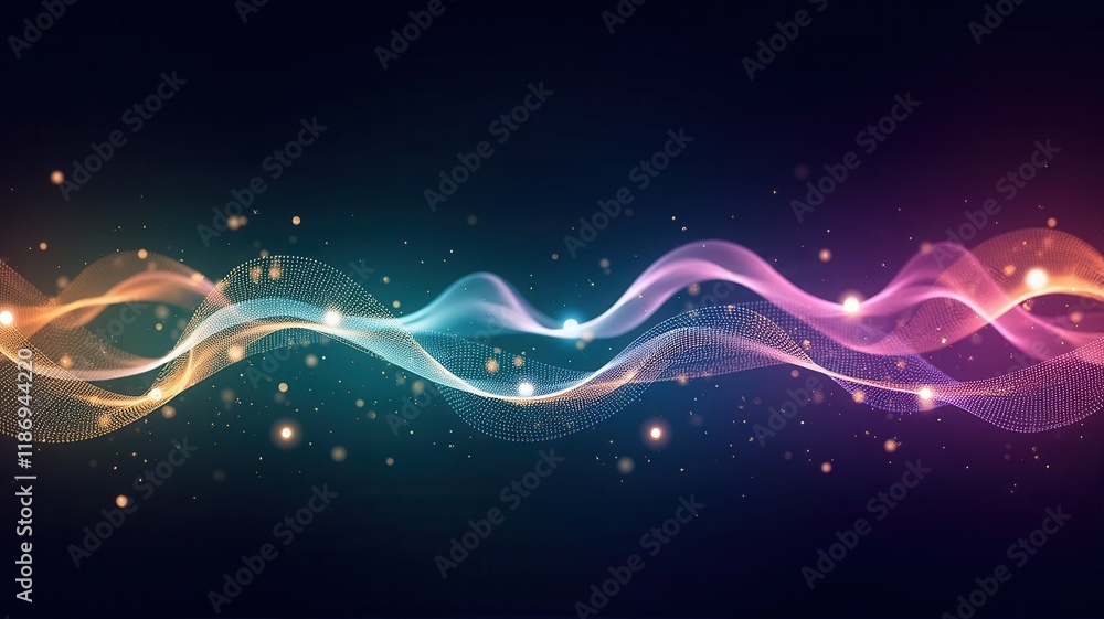 Poster colorful light waves flowing in a beautiful abstract pattern against a dark background, creating a s
