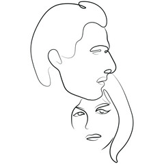 line art of a man and a woman in love leaning their faces against each other, for a variety of logos or designs