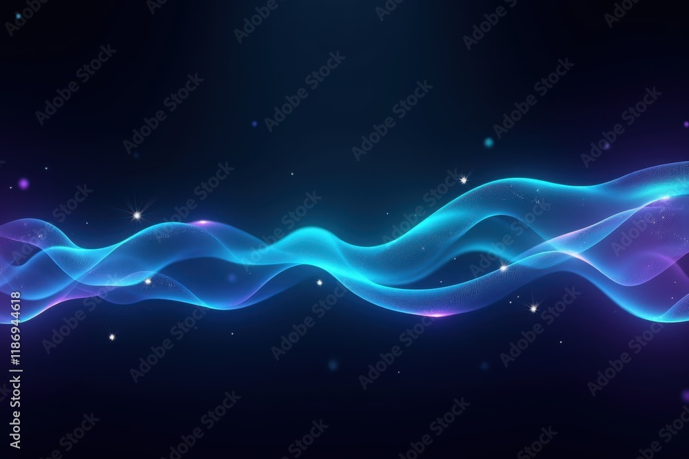 Poster vibrant energy waves displaying colorful radiance and fluid motion in a dark background illustrating
