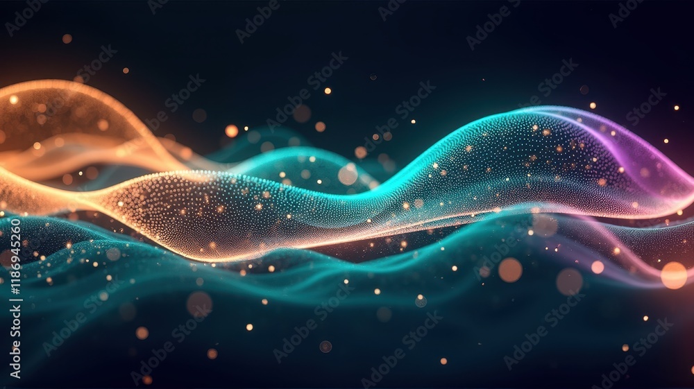 Poster beautiful abstract light waves with colorful particles representing vibrant energy and motion in a d