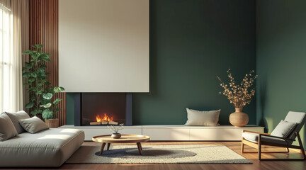 modern living room with fireplace natural elements