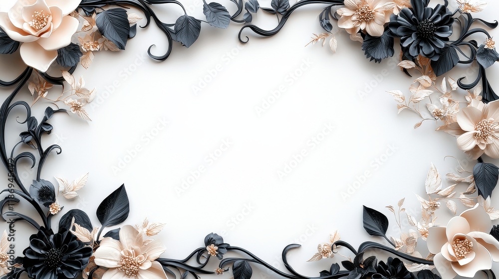 Poster graceful artistic framework with delicate vines and flora creating elegant borders for decoration