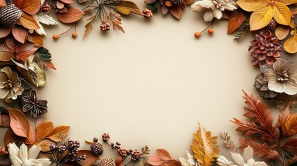 Ornate Botanical Border of Vintage Floral Elements in Warm Earthy Tones for Elegant Designs