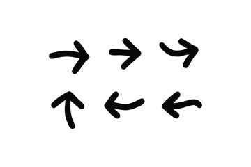 Black arrows set in various style. Simple hand drawn arrows. Hand drawn curved, doodle, and zigzag dotted arrow icon set. Arrows vector collection. Arrow. Black arrows icons.